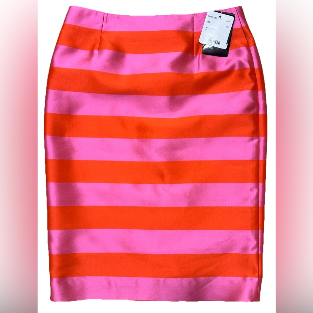 Doncaster NWT Pink Orange Striped Pencil Skirt 2 Silk Blend Midi Career Party